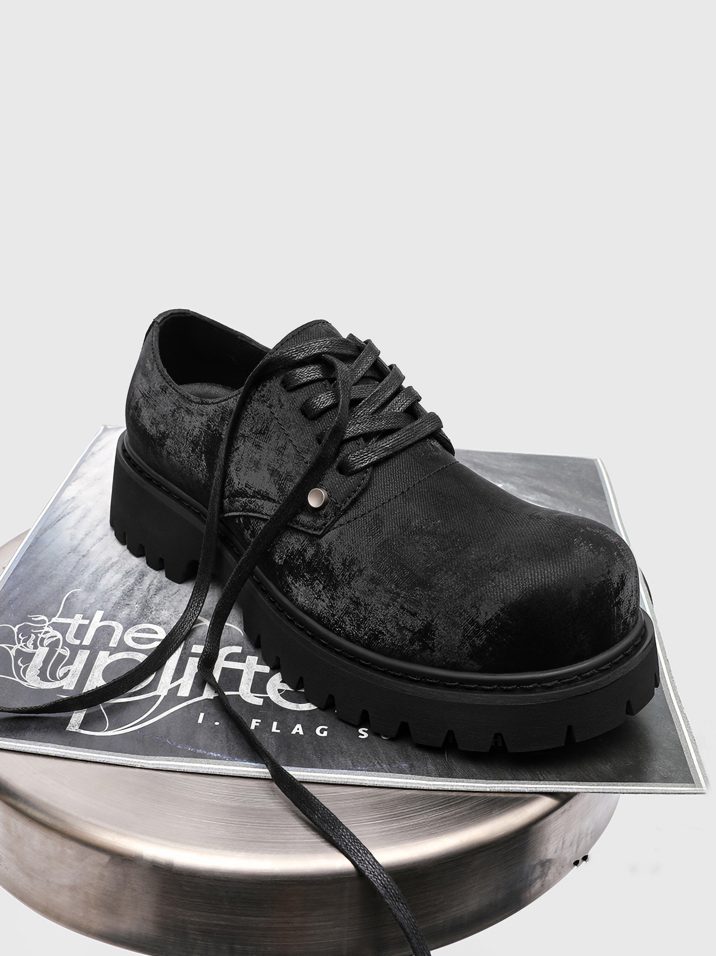 Black Suede Velvet Derby Shoes